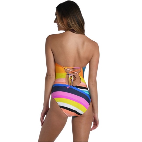 La Blanca Women's Sunscape Bandeau one piece swimsuit rainbow tummy control SZ 4 - Picture 2 of 8